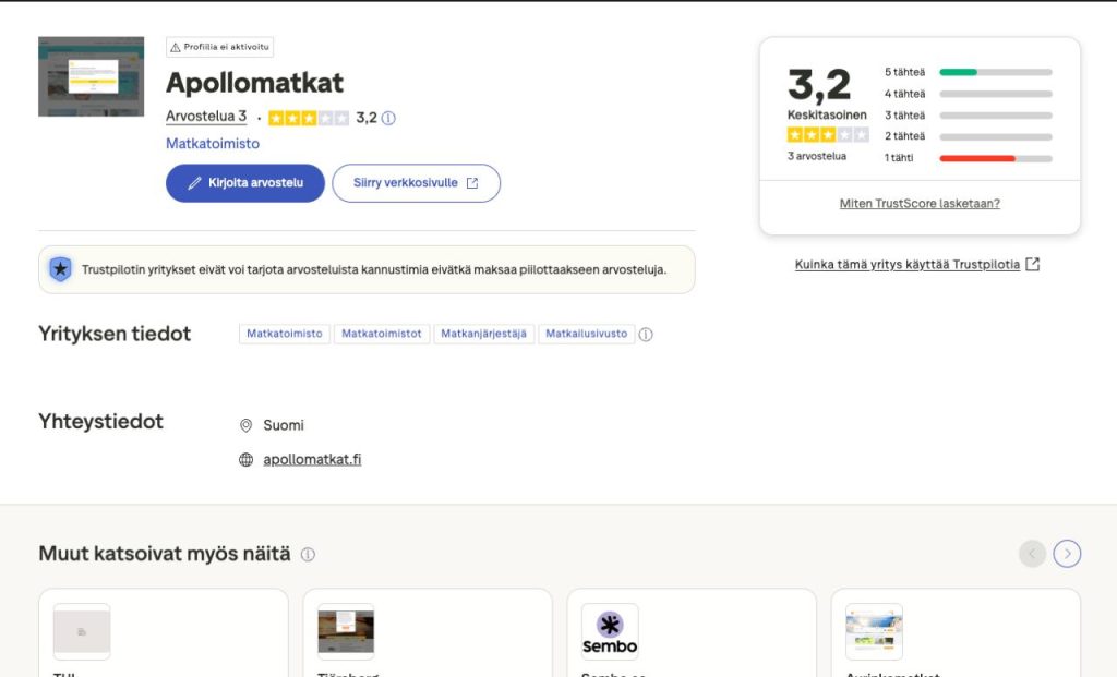 Apollomatkat Trustpilot
