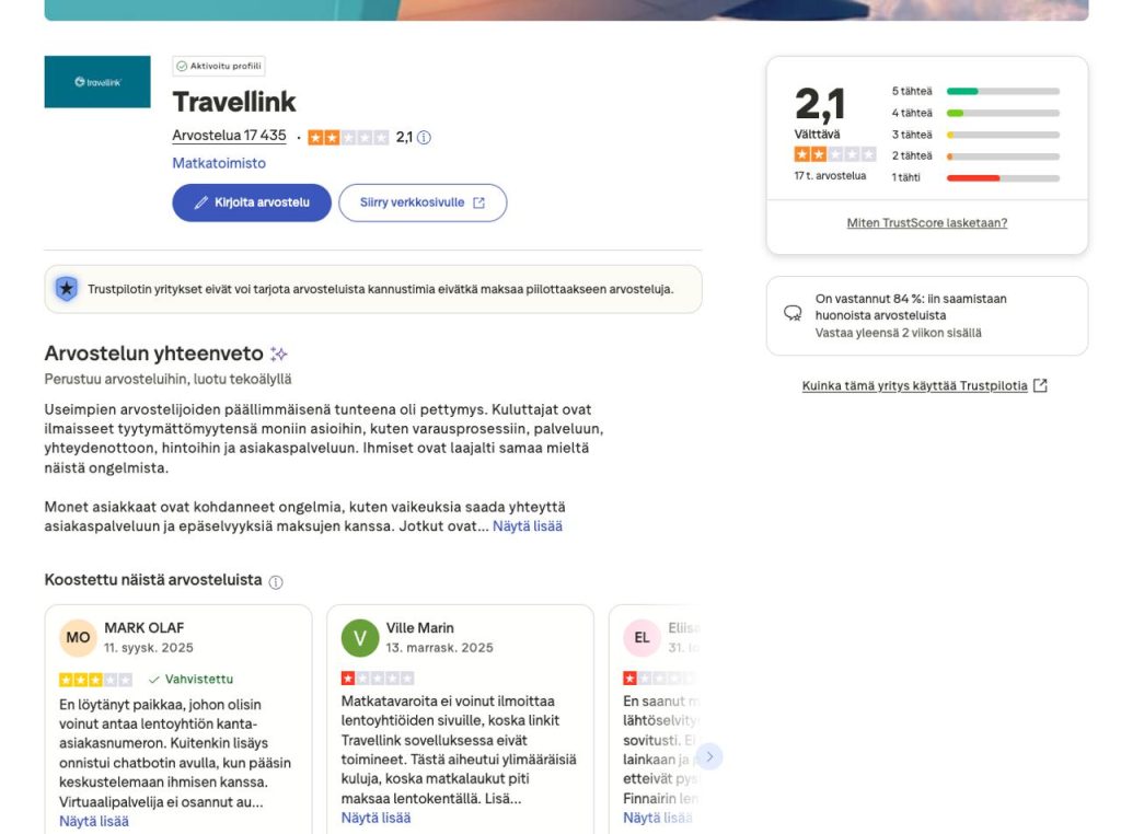 Travellink trustpilot