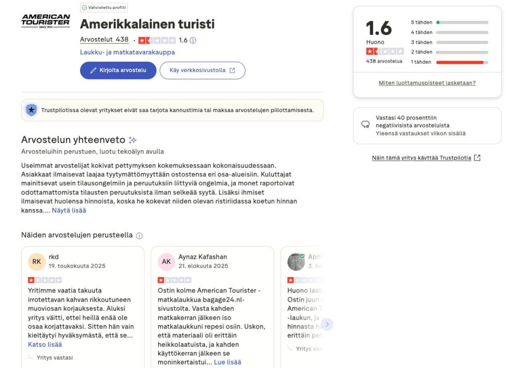 American Tourister truspilot